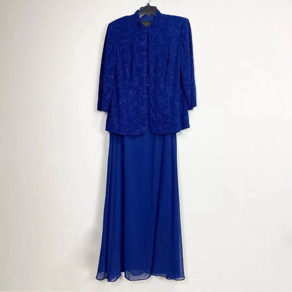 Alex Evenings 2 Piece Set Gown Jacket Electric Blue Glitter Womens 16W NWT Maxi - Picture 1 of 16